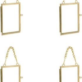 4PCS Glass Frame for Pressed Flowers, 2x3 Inch Brass Hanging Photo Frame Double Glass Frame with Chain DIY Vintage Home Decor