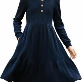 Girl's Long Sleeve Sweater Dress Casual Button Front Knit Fall Winter Dresses 5-14 Years