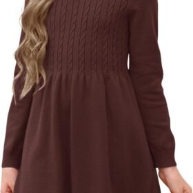 Girls Sweater Dress Kids Crew Neck Long Sleeve Cute Fall Winter Kintted Dresses for 4-14Years