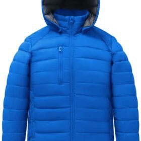 Classic Puffer Jacket for Girl Boy Synthetic Down Jacket Lightweight Winter Warm Coat Padded Quilted Zip-Off Hood