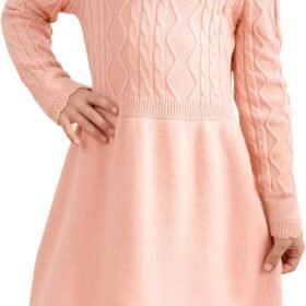 Girls Sweater Dress Crew Neck Long Sleeve Fall Winter Knit Dress for 4-11 Years