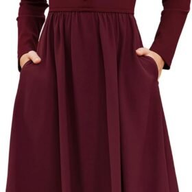 Girls Fall Long Sleeve Dresses Girl Casual Maxi Dress with Pockets Kids Formal Party Dress Size 6-14