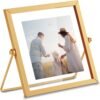 4x4 Floating Picture Frame, Gold Small Photo Frame, Metal Pressed Flowers Desk Picture Frame with Glass, Great for Photos, Gift, Pictures, Wedding, Portraits