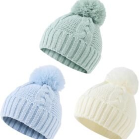 Winter Knit Baby Hat Twist Warm Beanie for Boys Girls Infant Toddler Baby Beanie with Pompom
