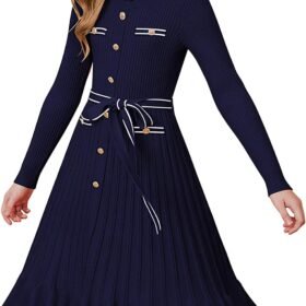 Girls Fall Sweater Dress Tween Long Sleeve Fashion Button Front Fancy Ruffle Winter Casual Dresses Size 6-14