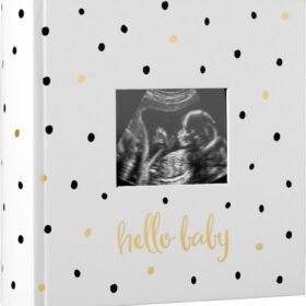 Photo Album, Keepsake Book for New and Expecting Parents, Gender-Neutral Baby Accessory, Ideal Gift for Baby Shower, Holds 200 Pictures, Black and Gold Polka Dot