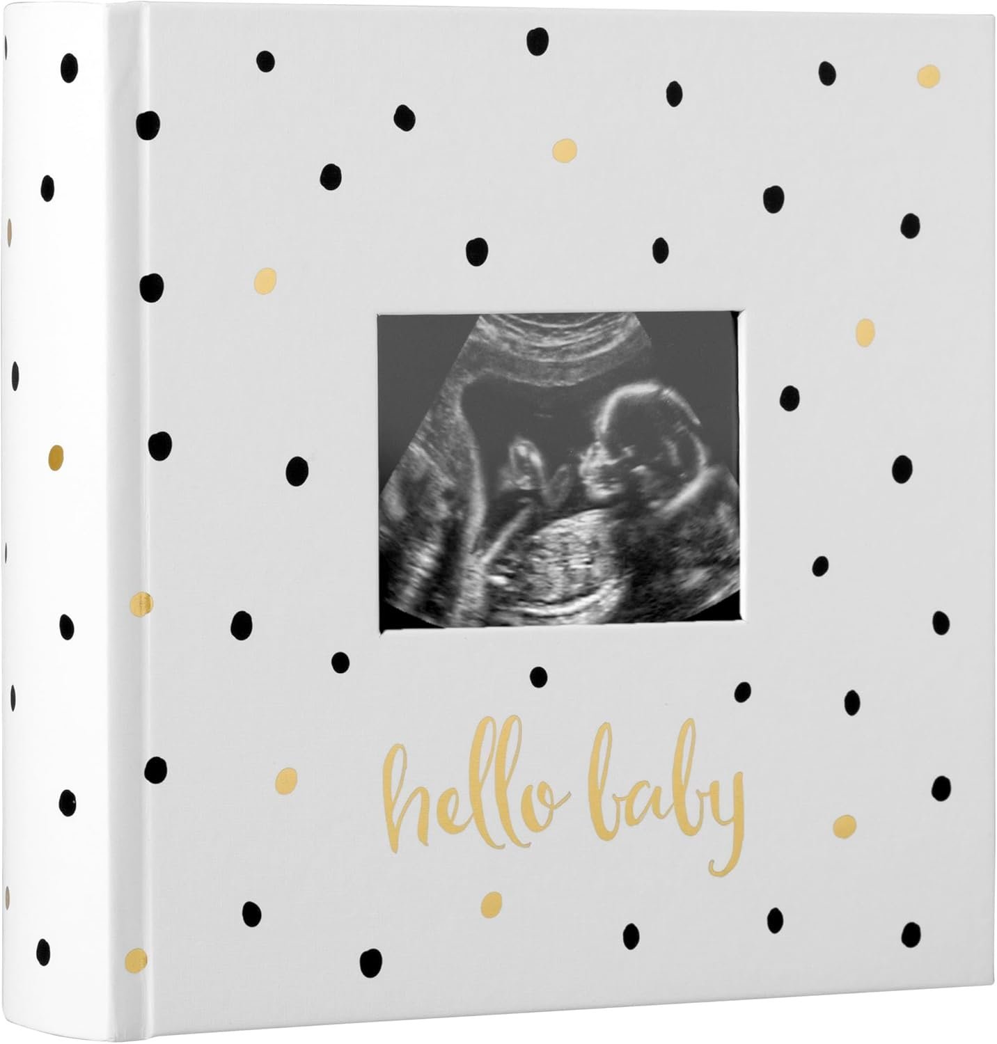 Photo Album, Keepsake Book for New and Expecting Parents, Gender-Neutral Baby Accessory, Ideal Gift for Baby Shower, Holds 200 Pictures, Black and Gold Polka Dot