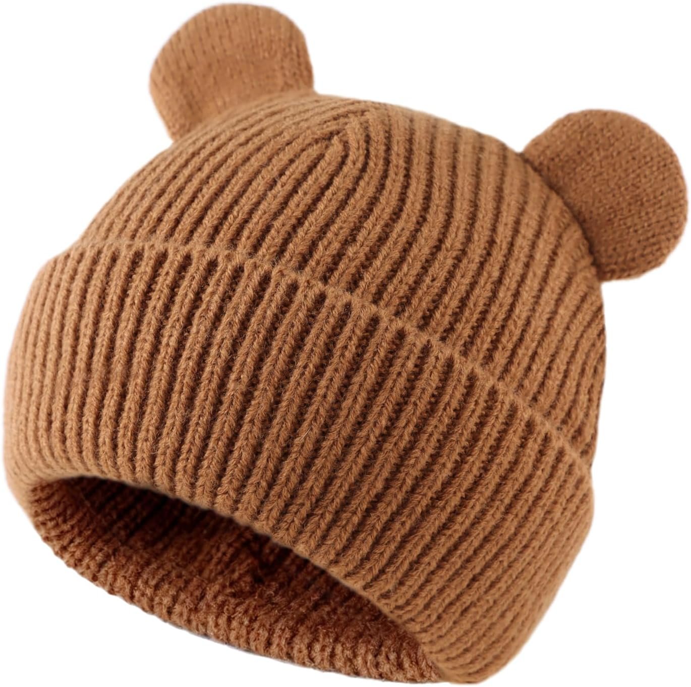Bear Baby Beanie Knitted Baby Winter Hat Infant Toddler Boys Girls Beanie with Cotton Lining - Image 2