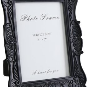 5x7 Black Picture Frame, Vintage Ornate Decorative Hand-Carved Resin Photo Frame with Detailed Design for Tabletop Display or Wall Hanging, Black Home Decor