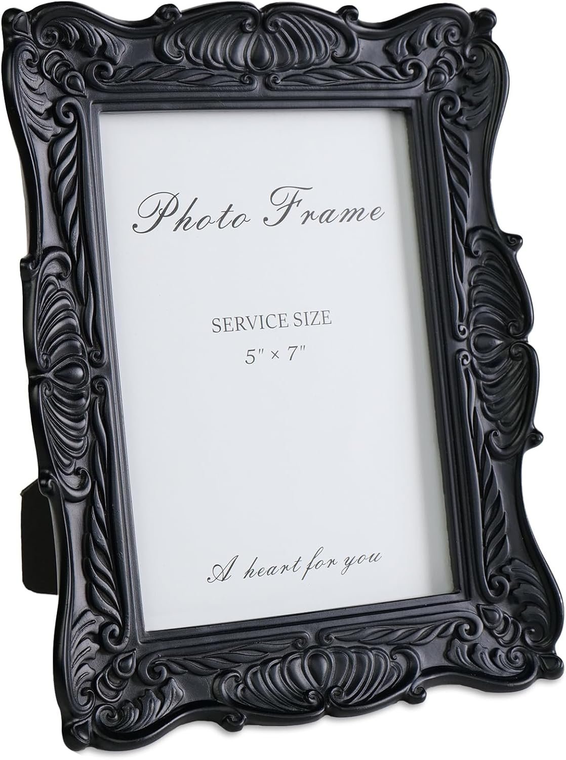 5x7 Black Picture Frame, Vintage Ornate Decorative Hand-Carved Resin Photo Frame with Detailed Design for Tabletop Display or Wall Hanging, Black Home Decor