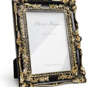 Vintage Black and Gold Picture Frame 5x7, Ornate Baroque Resin Handcrafted Picture Frames with Glass Front, Antique Textured Design Decorative Frame for Tabletop & Wall Display