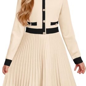 Girls Sweater Fall Dress Long Sleeve Knit A Line Contrast Casual Winter Dresses 6-14Y