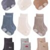 Baby Crew Socks,Grips Combed Cotton Socks Toddler Non-Skid for Girls,Boys Non Slip/Anti Skid 9-Pack