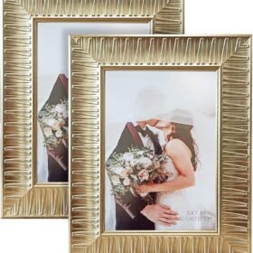 5x7 Gold Picture Frames Set of 2, Ornate Vintage Golden Photo Frames with Real Glass for Tabletop Display and Wall Mount for Wedding Decor