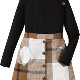 Cute Clothes for Girls Fall Winter Kids 2 Piece Outfits Sweater Plaid Skirt Tween Girls Clothing Dresses Set 8-12