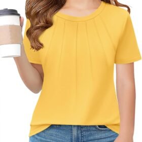 Girls Pleated T Shirts Kids Summer Short Sleeve Fashion Tops Tees 5-14 Years