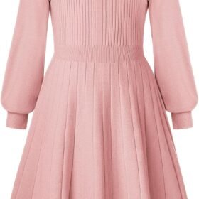Girls Sweater Dress Bow Collar Pleated Skirt 6-14Y Back to School Outfit Knit Fall Winter Dress