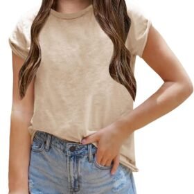 Girls Short Sleeve Tee Summer Crewneck T-Shirt Casual Loose Fit Basic Shirts