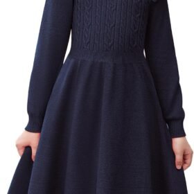 Girls Sweater Dress Fall Winter Lantern Long Sleeve Cable Knit Pullover Midi Dresses