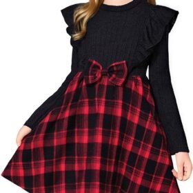 Girls Sweater Fall Dress Long Sleeve Knit Ruffle Sleeve A Line Casual Winter Dresses 4-14Y