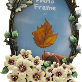 Floral Picture Frame 4x6 Oval, Vintage Photo Frame Made of Metal and High Definition Glass for Table Top Display, Home Decor, Retro Photo Frame