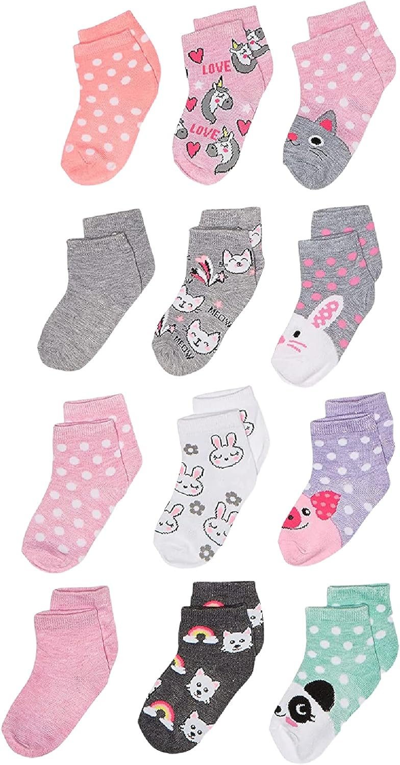 12-Pair Short Ankle Socks for Baby Girls