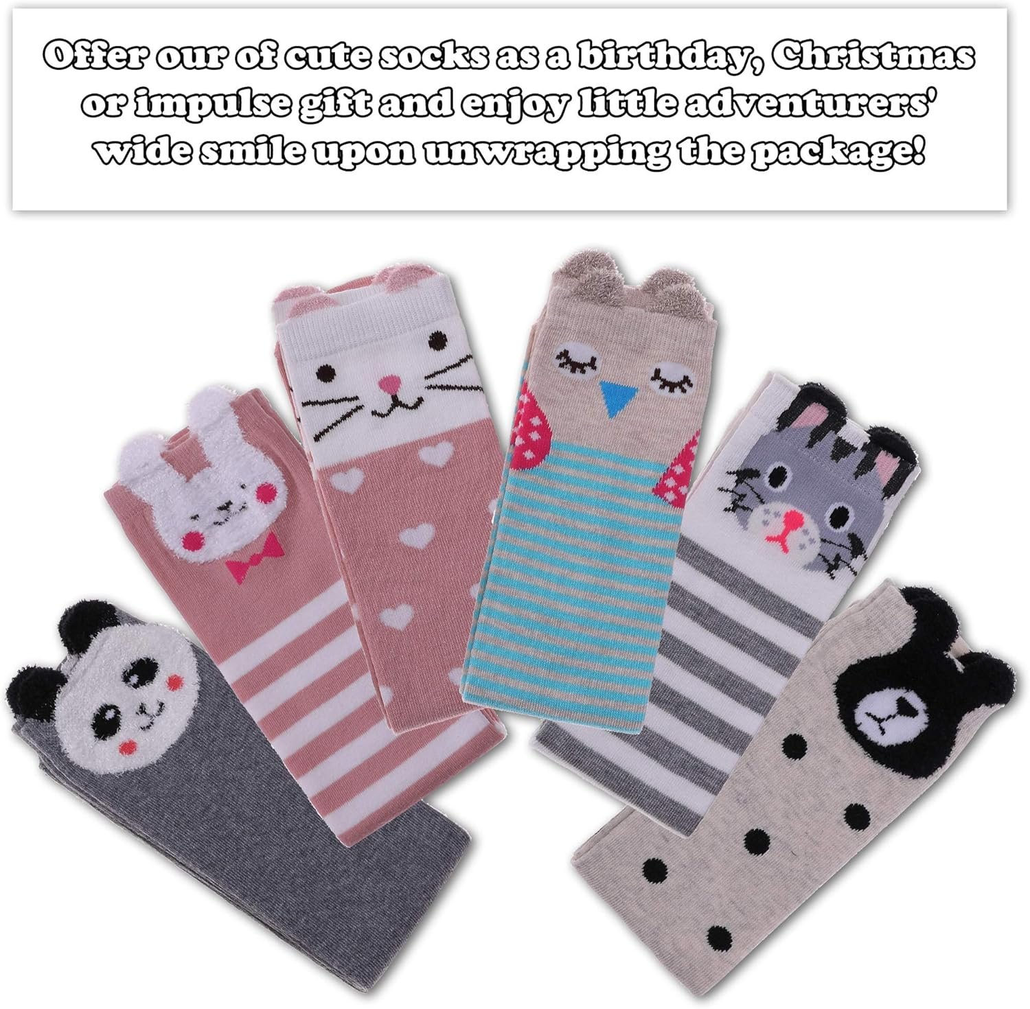 Girls Knee High Socks Kids Crazy Fun Gift Cute Animal Patterns Cotton Long Socks 6 Pairs - Image 2