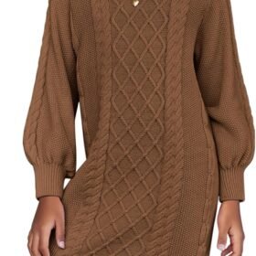Girl's Sweater Dress Puff Long Sleeve Casual Cable Knit Pullover Fall Dresses for 6-12 Years