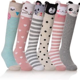 Girls Knee High Socks Kids Crazy Fun Gift Cute Animal Patterns Cotton Long Socks 6 Pairs