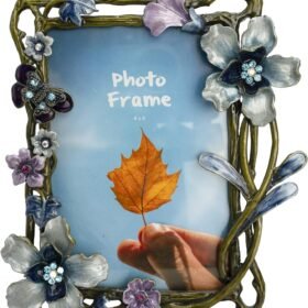 Floral Picture Frame 4x6, Vintage Photo Frame Made of Metal and High Definition Glass for Table Top Display, Home Decor, Retro Photo Frame
