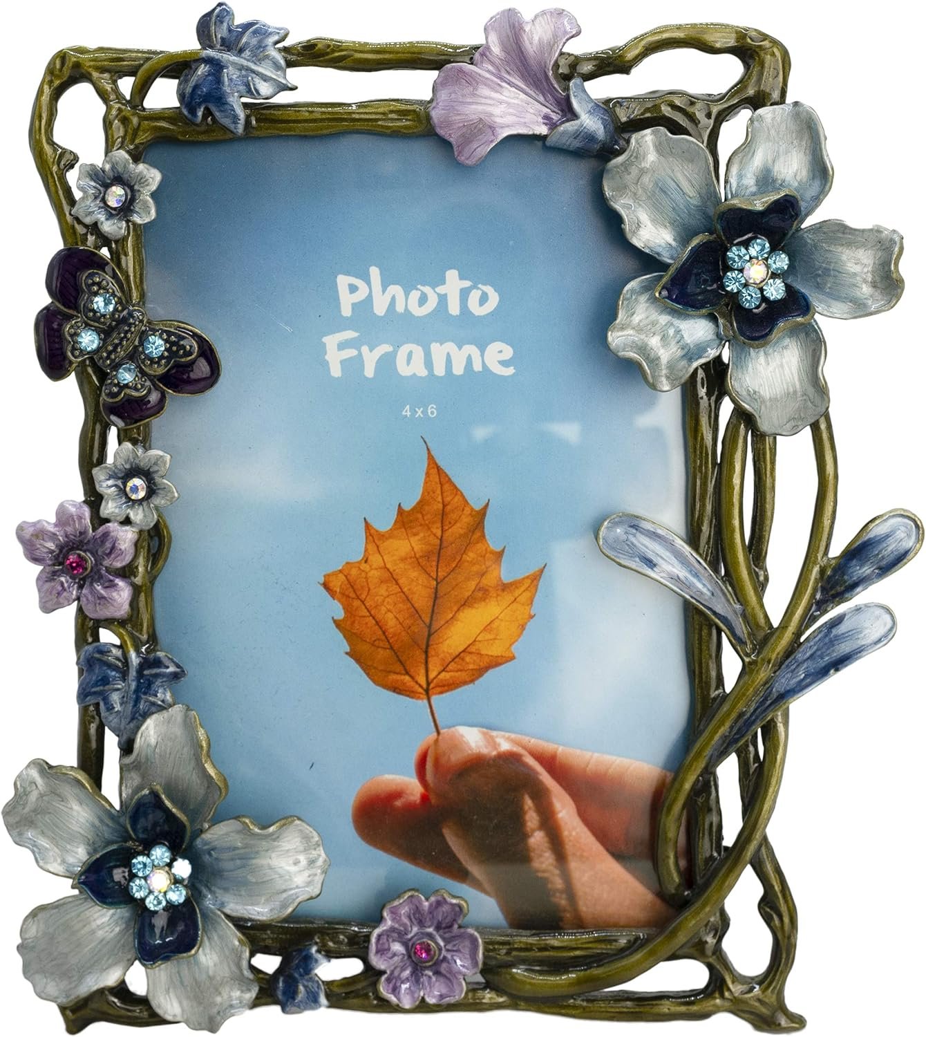 Floral Picture Frame 4x6, Vintage Photo Frame Made of Metal and High Definition Glass for Table Top Display, Home Decor, Retro Photo Frame