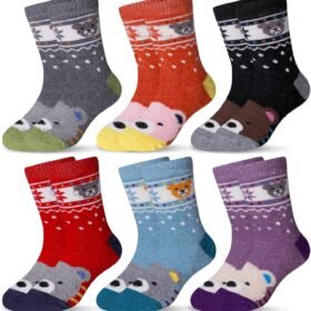 Kids Wool Socks For Boys Girls Warm Hiking Thermal Winter Cozy Soft Thick Toddlers Crew Boot Socks 6 Pairs