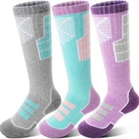 Kids Merino Wool Ski Socks 3 Pairs Girls Boys Thermal Winter Warm Thick Breathable Socks for Skiing Snowboarding